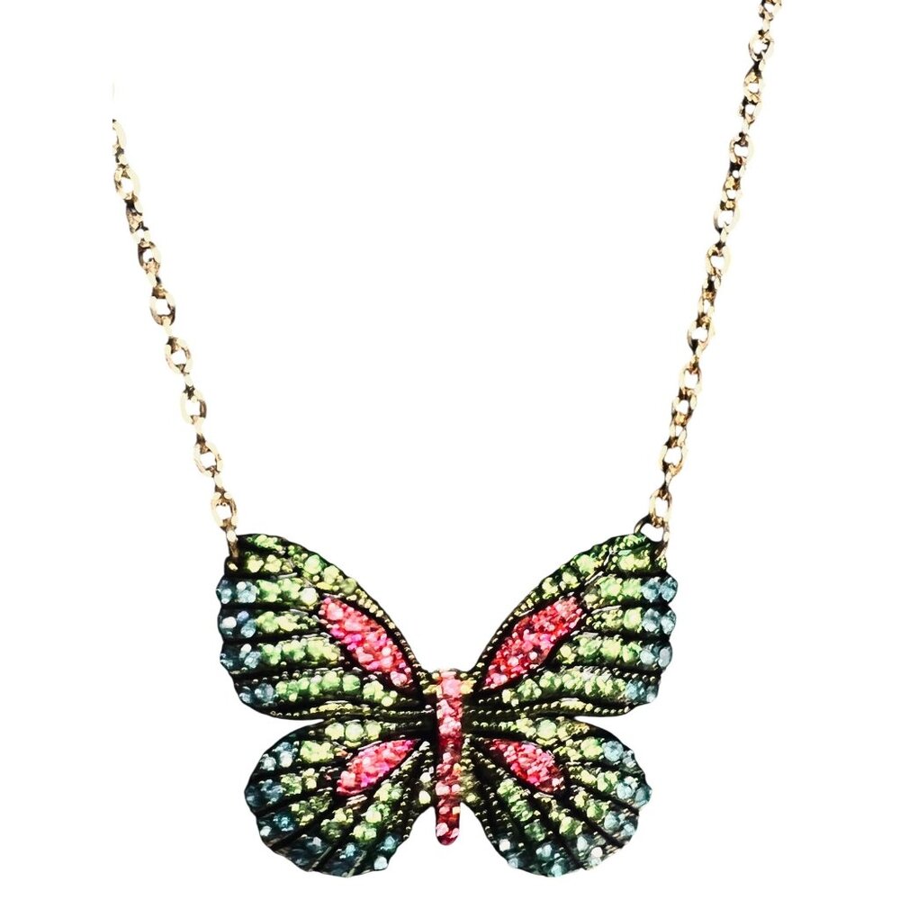 Cara NY Gold Tone Necklace With Rhinestone Butterfly Pendant (6285) - Picture 3 of 6